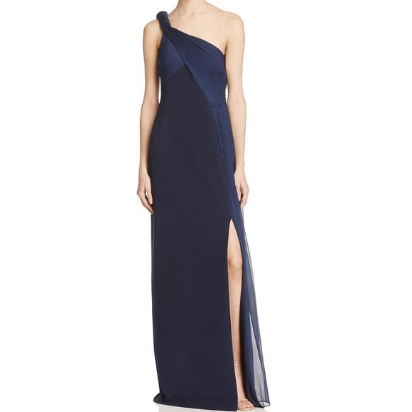 NWT Aidan Mattox Draped One-Shoulder Crepe Gown - Picture 2 of 7